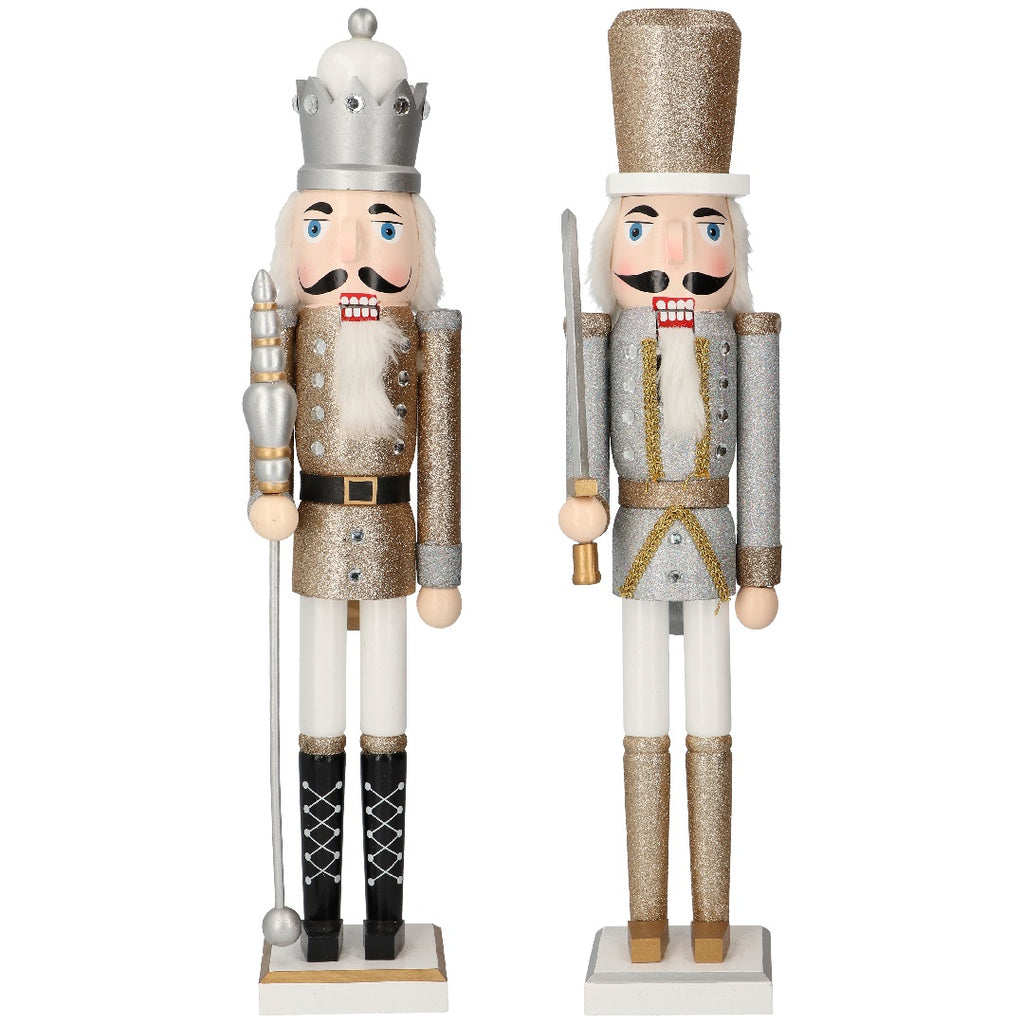 Klassisk nøtteknekker i gull og sølv glitter 60 cm