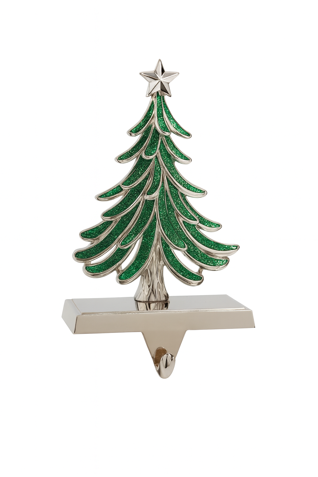 Strømpehengere Snøfnugg/Juletre grønn glitter 20 cm