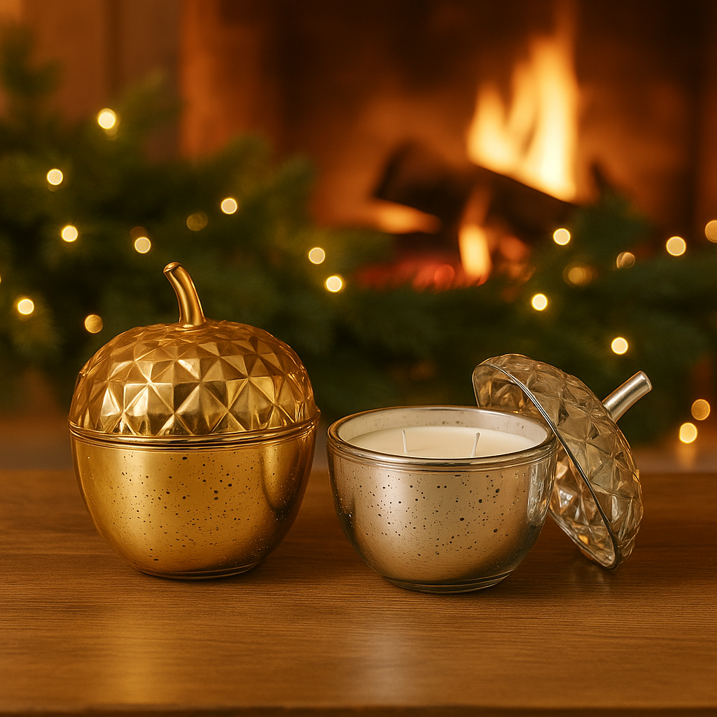 Duftlys Kongle i gull og sølv 15 cm