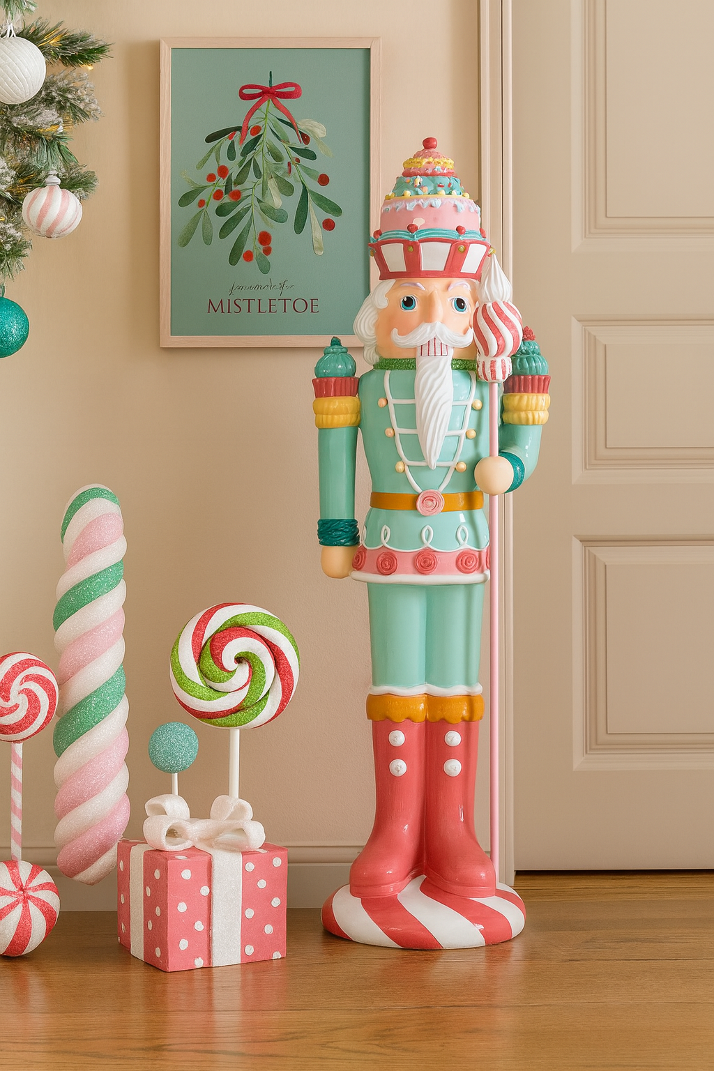 Nydelig nøtteknekker i glassfiber med LED-lys 120 cm