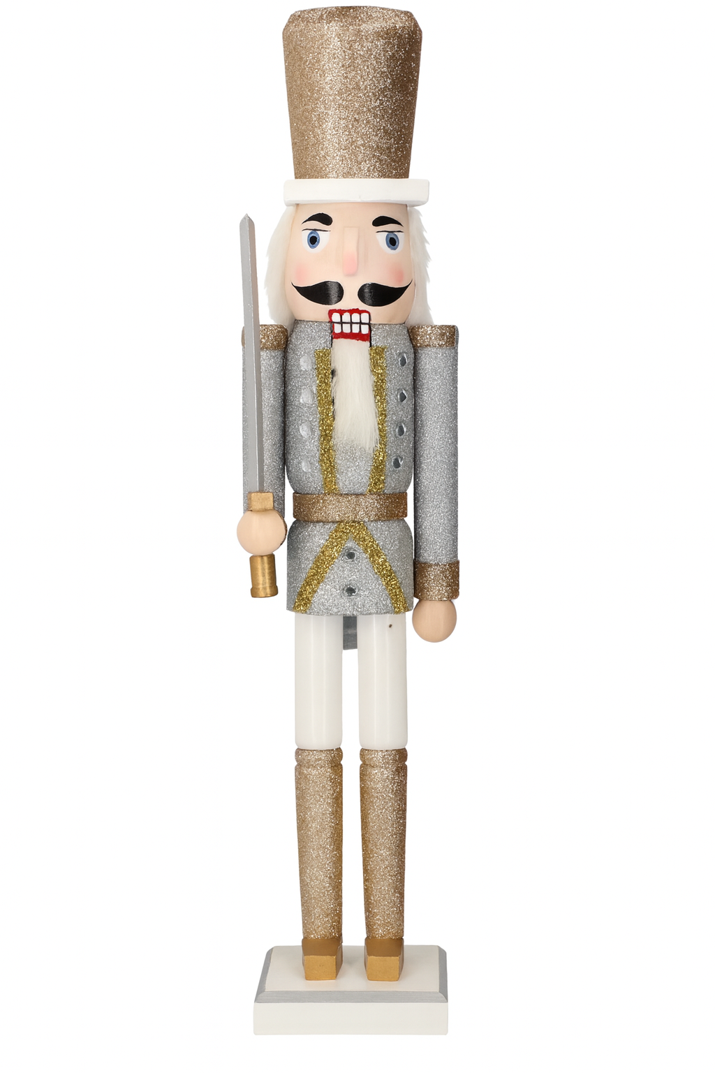 Klassisk nøtteknekker i gull og sølv glitter 60 cm