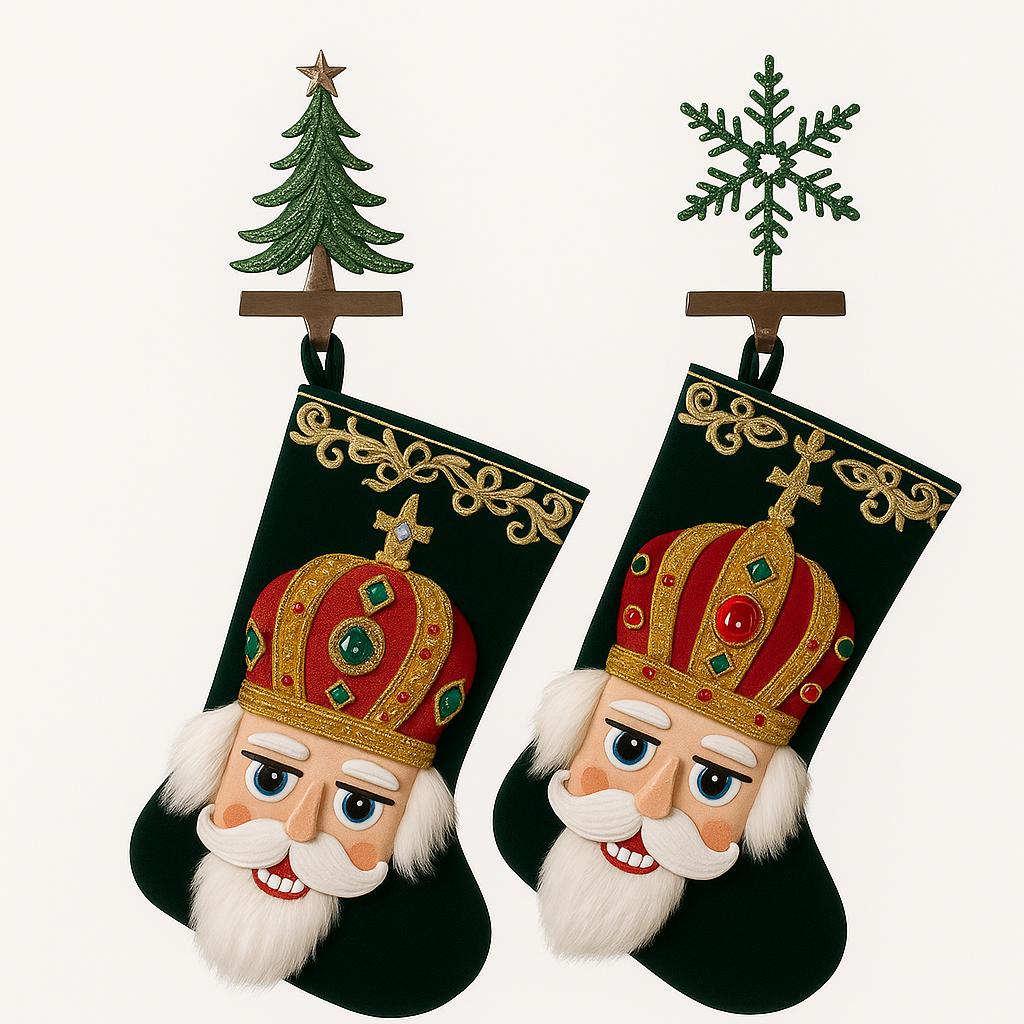 Strømpehengere Snøfnugg/Juletre grønn glitter 20 cm